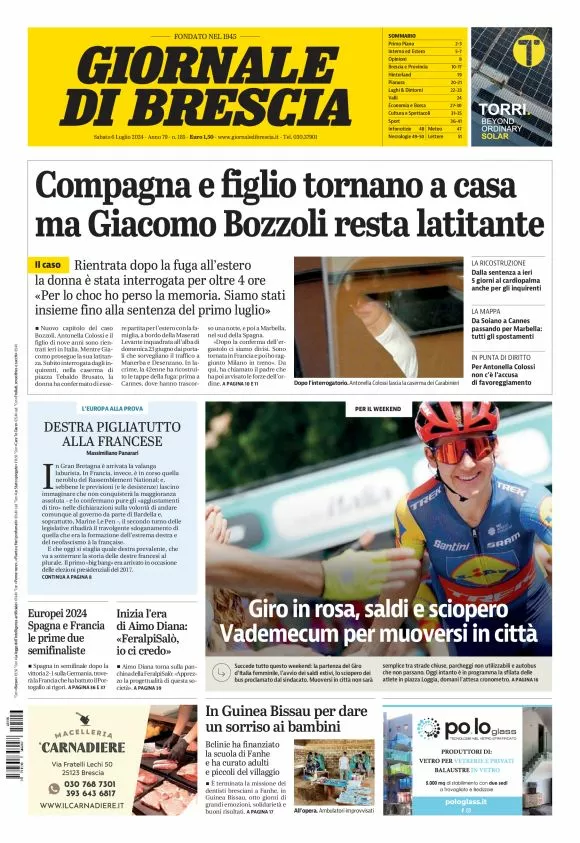 Prima-pagina-giornale di brescia-oggi-edizione-del-2024-07-06